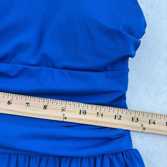 Denim & Co Beach Swim Dress Size 6 Blue Laser Cut One Piece Swimsuit - Picture 9 of 13